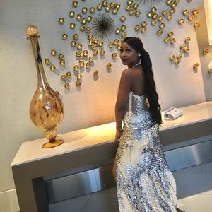 Sequined Halter top formal beaded Prom Dress